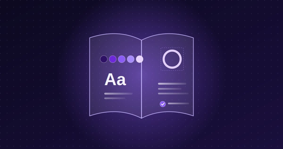 Abstract illustration: open guide book with swatches, type and logo spacing