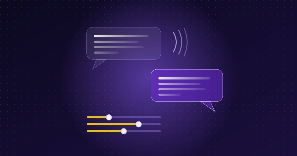 Abstract illustration: two speech bubbles with sound waves above three tone sliders