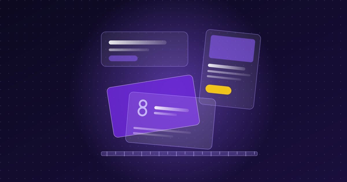 Abstract illustration: overlapping business cards, a flyer, a sign and a ruler