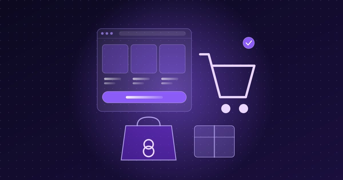 Abstract illustration: online store with a cart, shopping bag and parcel