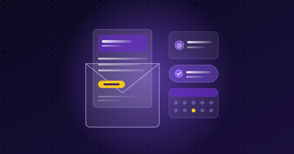Abstract illustration: open envelope with a newsletter, a sender card and a calendar