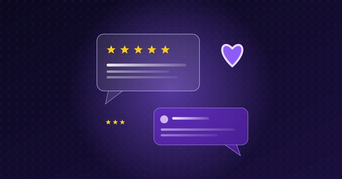 Abstract illustration: five-star review bubble with a reply