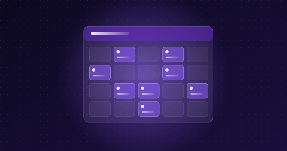 Abstract illustration: monthly calendar grid with scheduled post tiles