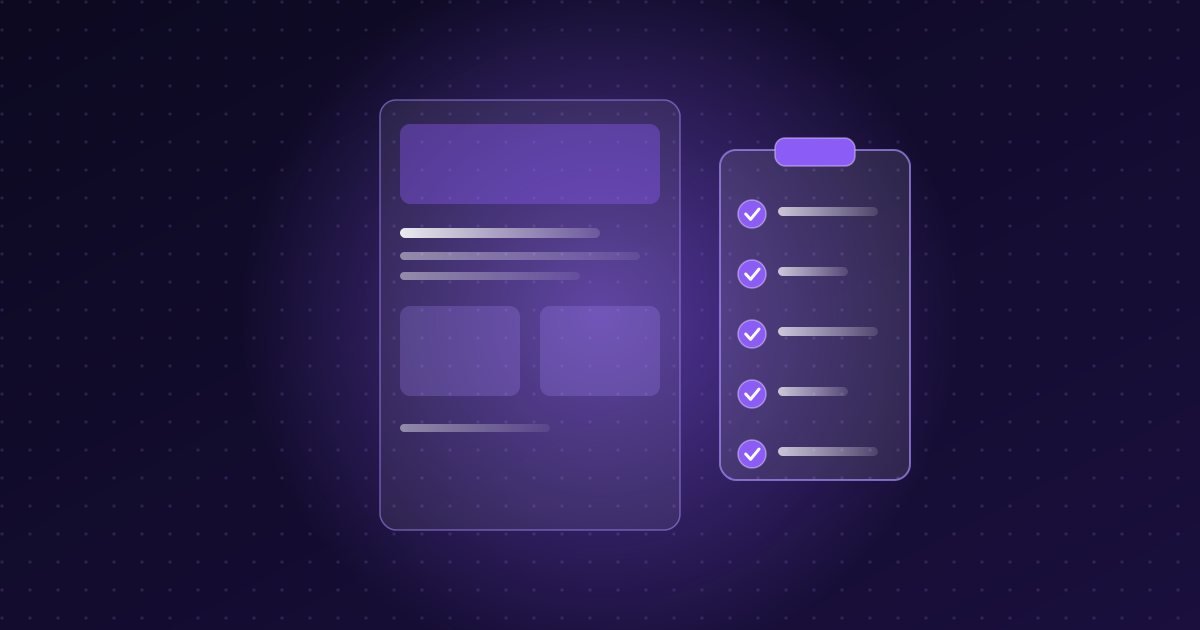 Abstract illustration: page wireframe beside a clipboard checklist